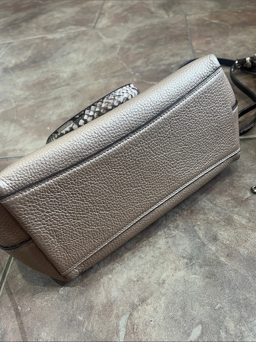 Coach Taupe Pebbled Leather Satchel with Snake-Print Trim - Picture 5 of 8